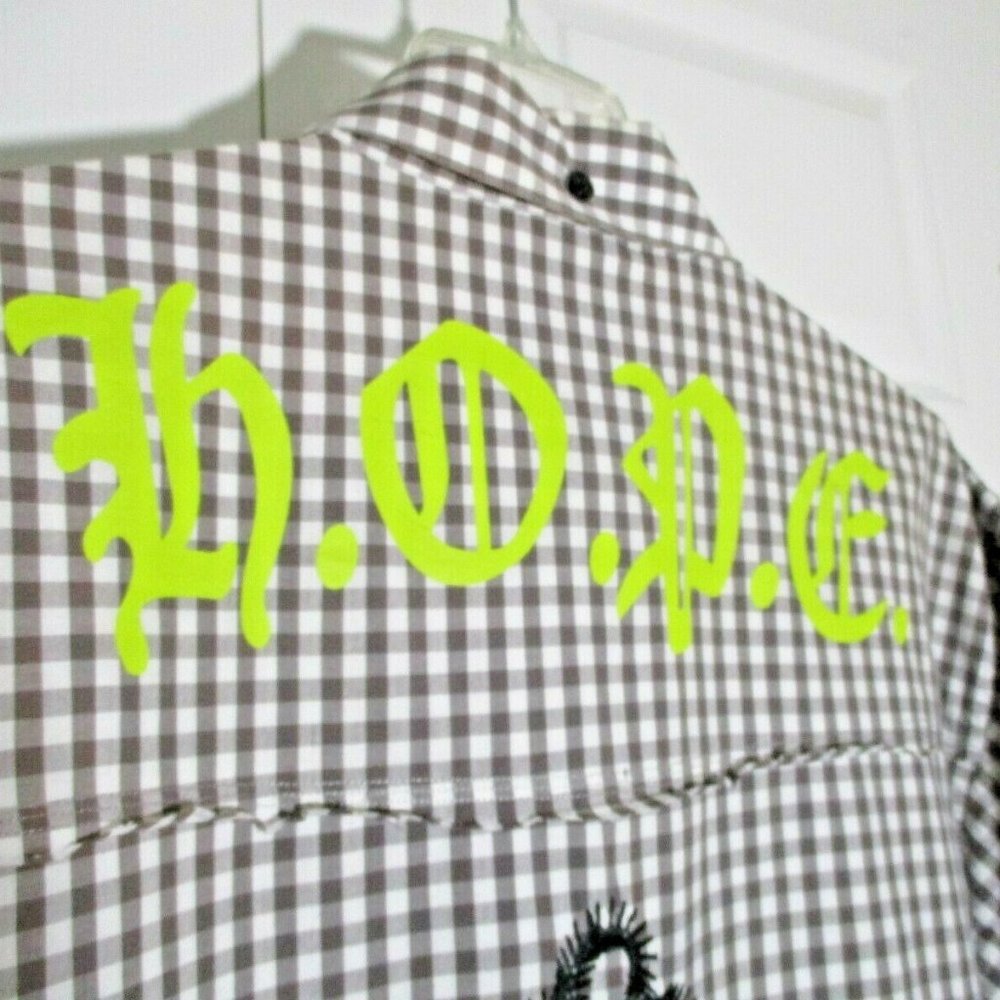 Mens Gingham Casual Button Front Shirt sz XXL Brown White Freedom Hope - Picture 7 of 12